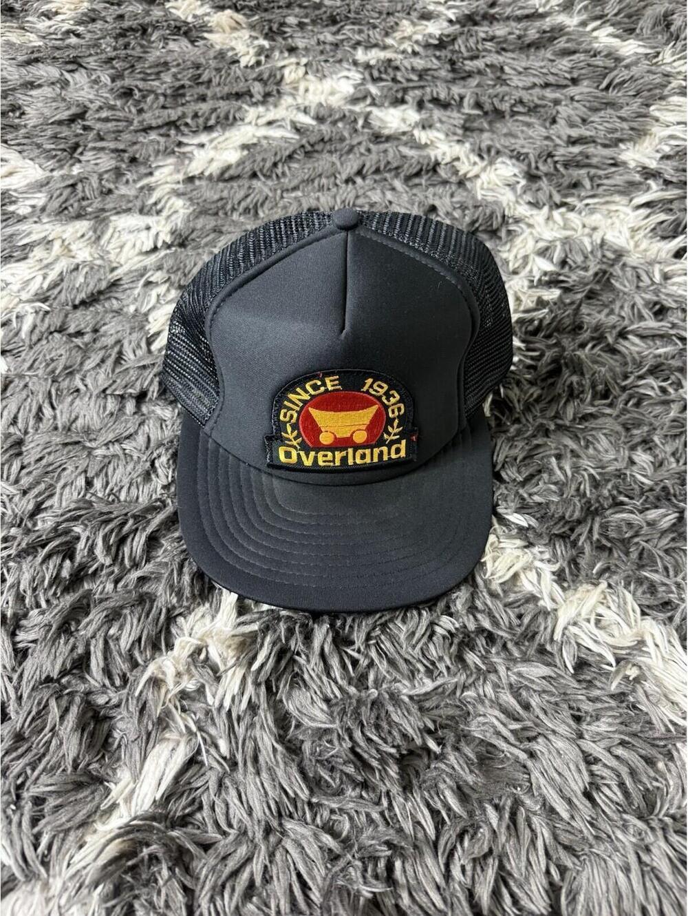 Vintage 90s Trucker Hat Sportcap Black Overland Mesh Back SnapBack Grail